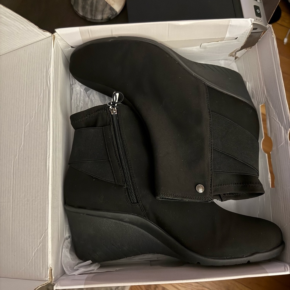 Anne Klein Sport Black Wedge Ankle Boots